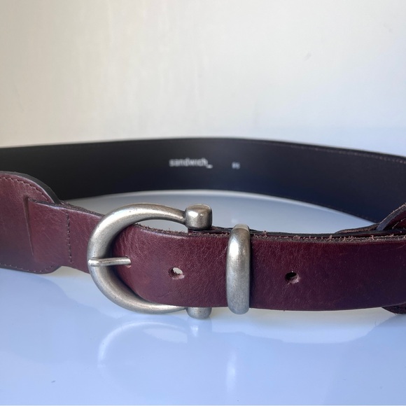 Sandwich Wide Leather Belt Brown Waist Belt European Made Adjustable M L - Picture 3 of 11
